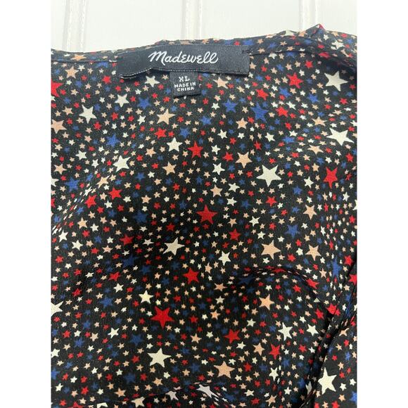 Madewell Silk Ruffle-Hem Wrap Top in Starry Night - Size Women's XL - Picture 2 of 8